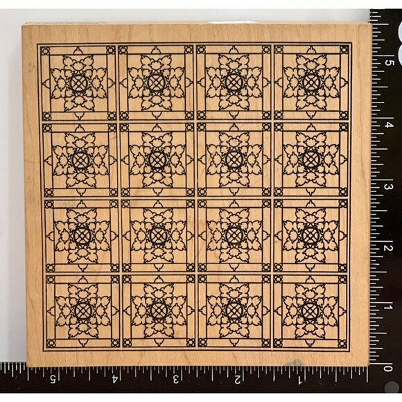 VERY HTF RARE OUTLINES RUBBER STAMP CO WOOD MOUNTED SNOWFLAKE BLOCK QUILT FLOWER - Picture 1 of 4